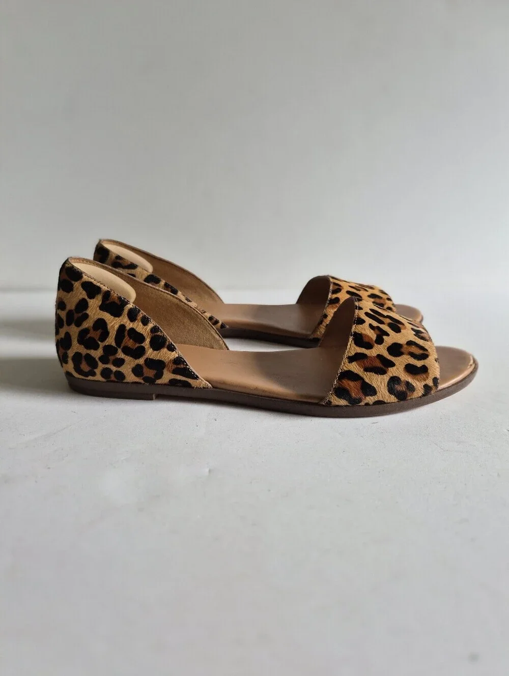 J.Crew Morgan Leopard Calf Hair Peep Toe Flats Size 9.5 Brown Tan Animal Print